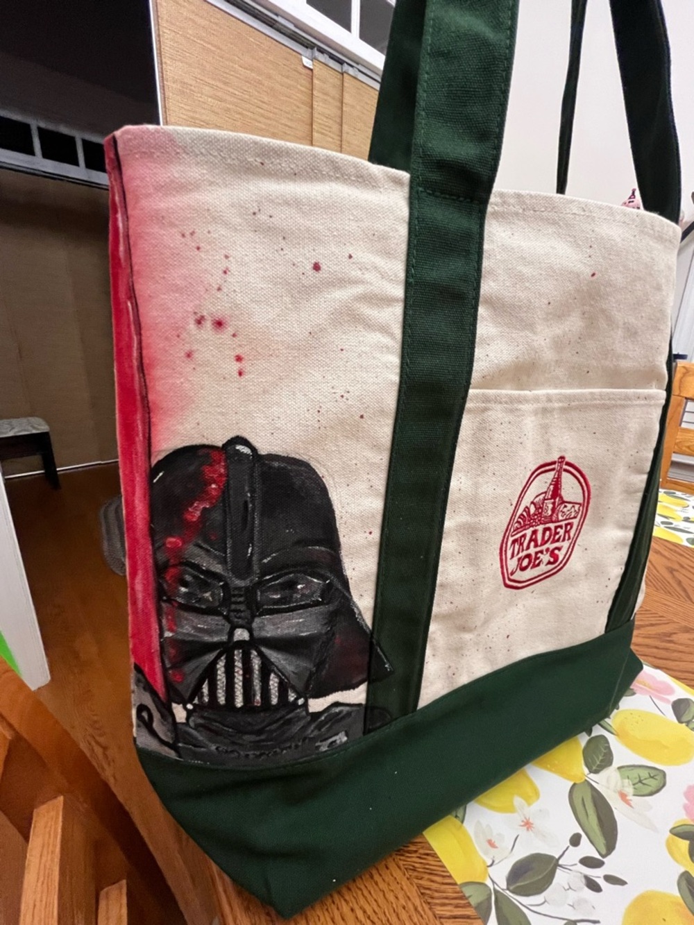 Trader Joe's Green Canvas Tote - Darth Vader Theme
